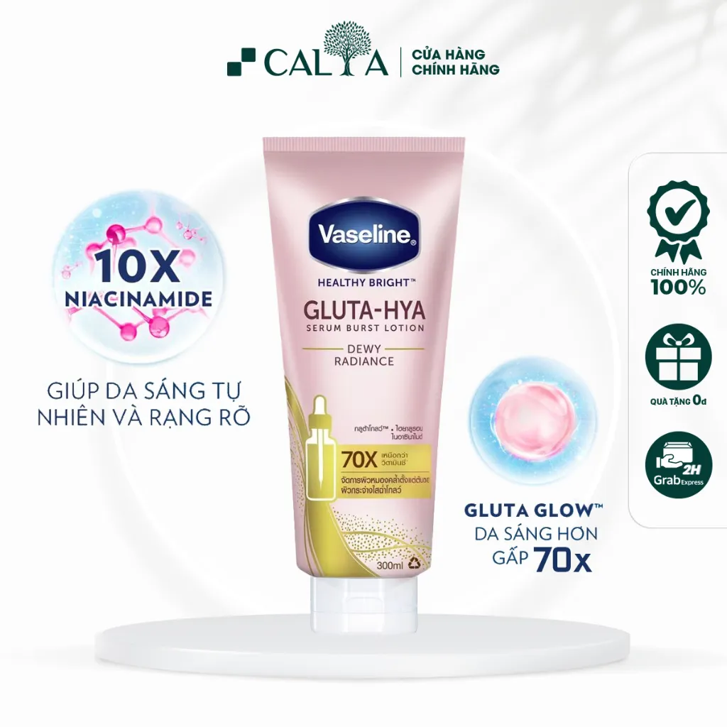 Serum Dưỡng Thể Vaseline Hồng Sáng Da Chuyên Sâu Ban Đêm Vaseline 10x Gluta-Hya DEWY RADIANCE 330ml